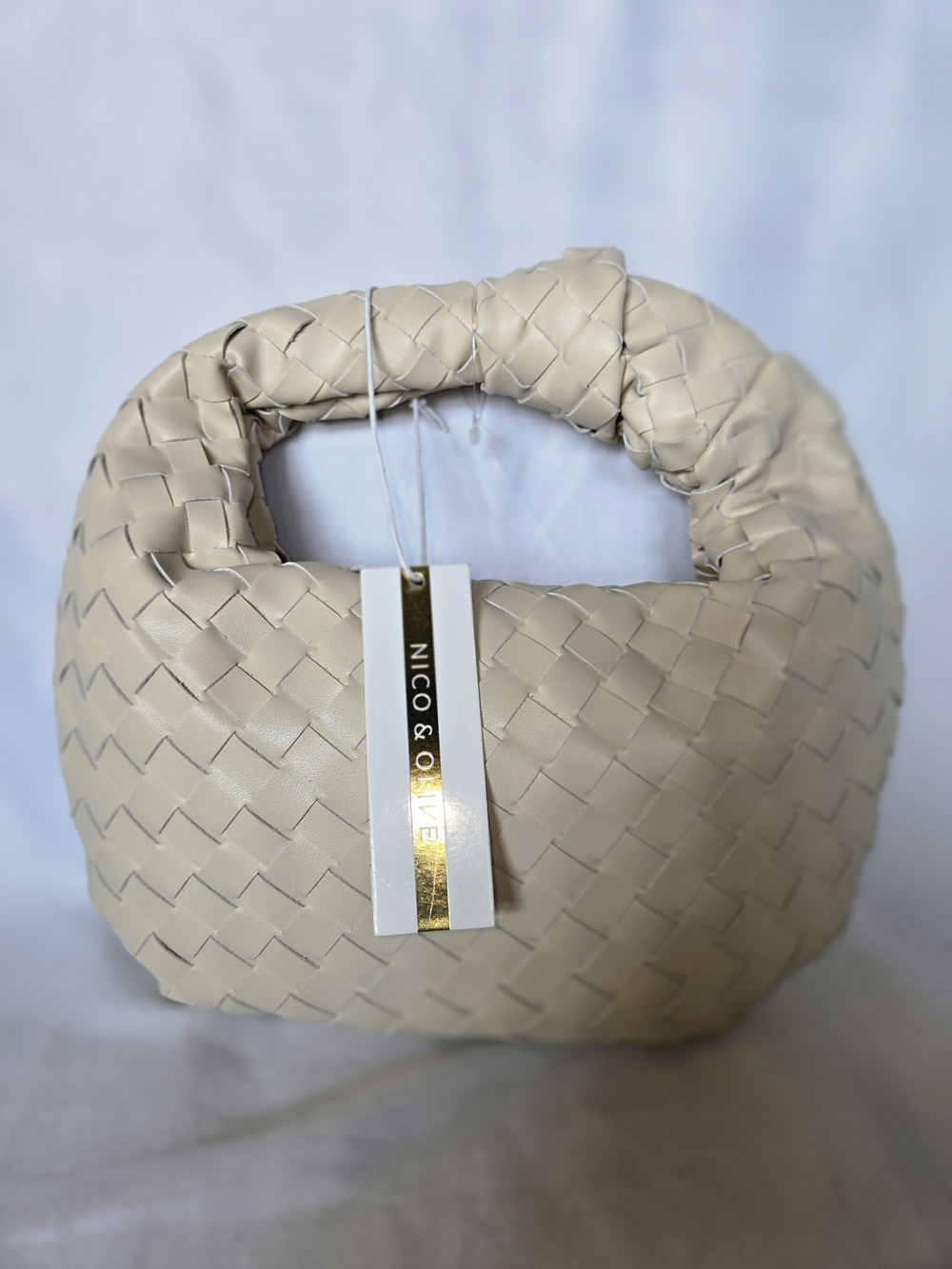Cream Woven Mini Handle Bag